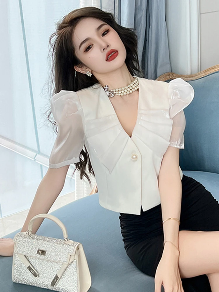 Summer Women Short Suit Satin Formal Chic Peter Pan Collar Cropped Coat Blazer Jacket Ladies Mujer Outwear Street Clothes Outfit