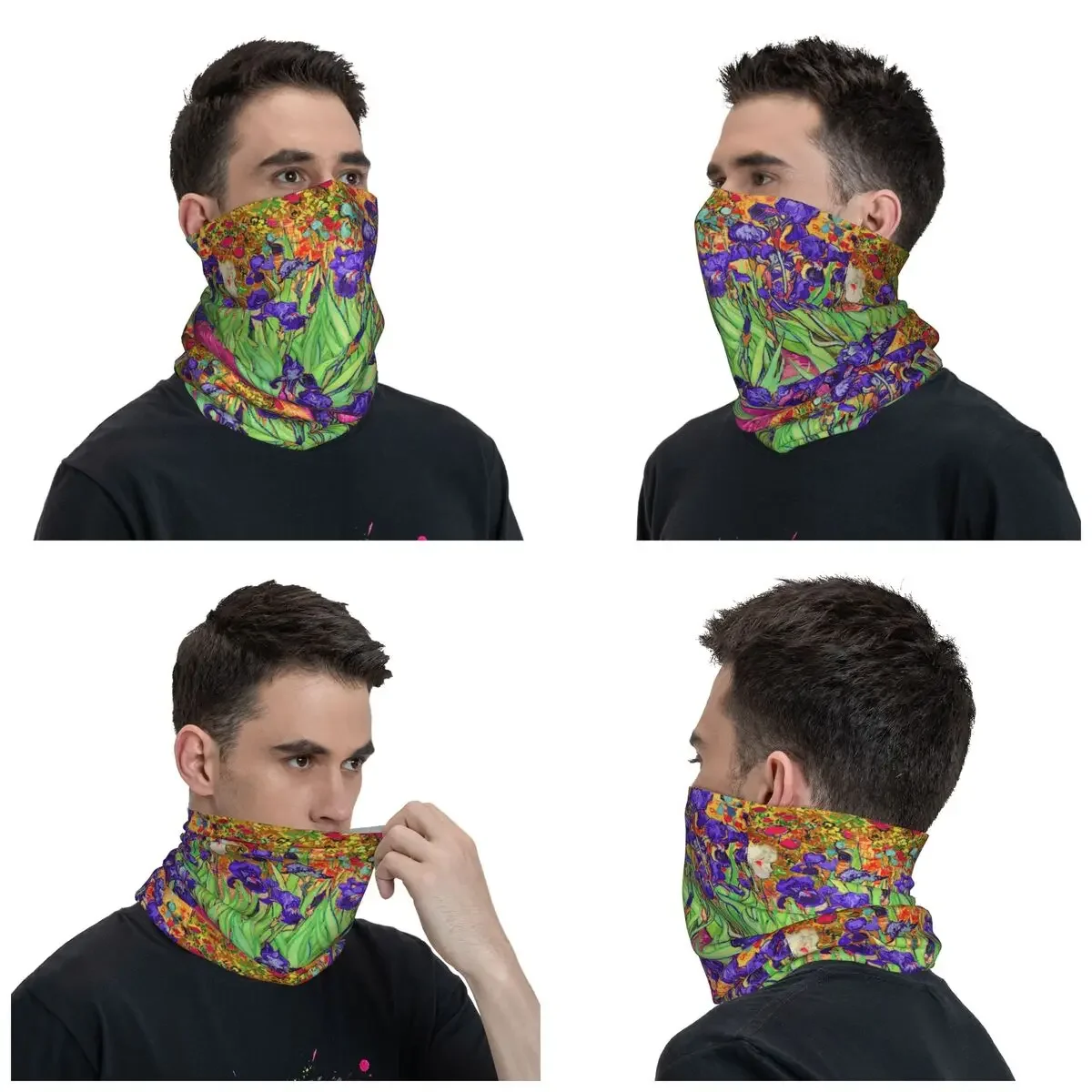 Van Gogh Irises Bandana Winter Neck Warmer Men Windproof Wrap Face Scarf for Hiking Art Painting Flowers Gaiter Headband