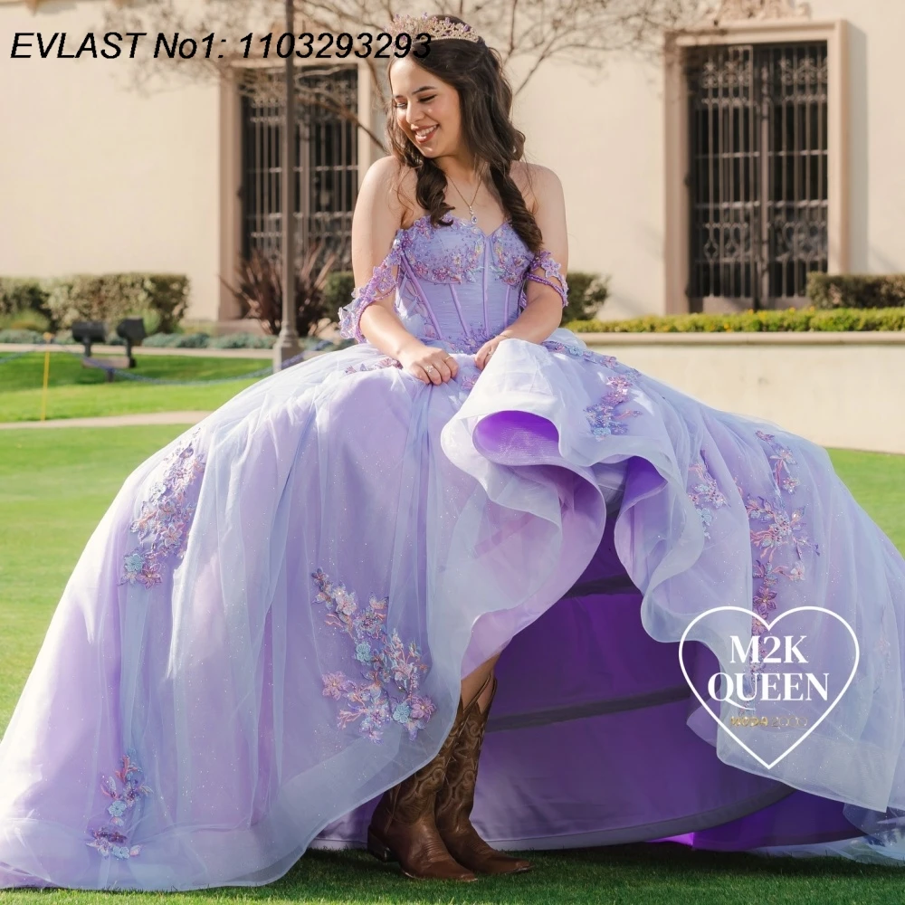 

Индивидуальное платье EVLAST для выпускного бала с блестками и лавандовым оттенком, кружевными аппликациями, бисером и корсетом, для Sweet 16, Vestidos De 15 Anos E1QN939