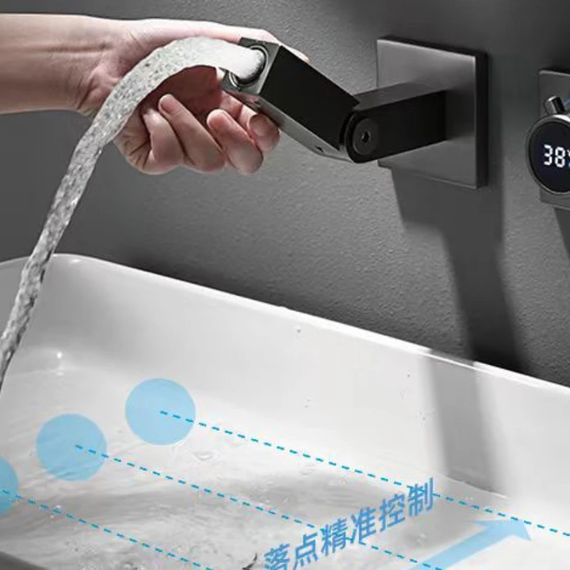 All copper concealed gray embedded embedded digital display cold and hot water faucet  foldable up and down