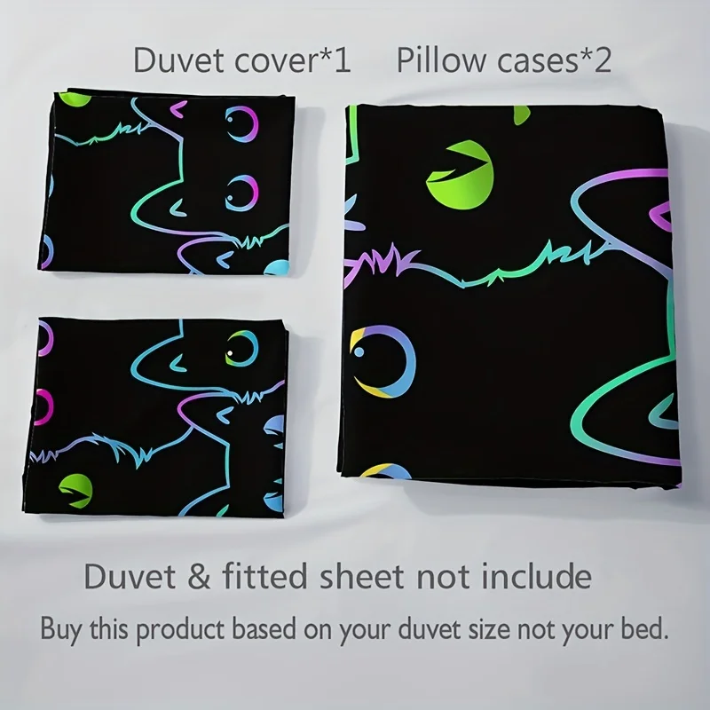 3pcs Fashion Duvet Cover Set Cute Black Color Cat Print Bedding Set Soft Comfortable Breathable Duvet Cover For Bedroom Decor