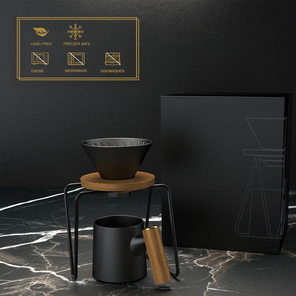 Eco Premium Black Ceramic Hot Coffee Drip Coffee Dripper Coffee Filter Dripper Maker And Stand Set