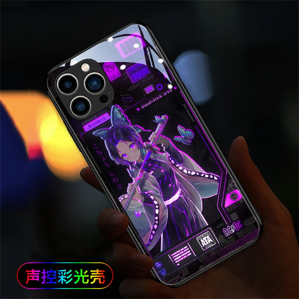 2023 Hot Sale Japanese Anime Tempered Glass LED Light Up Phone Case For XiaoMi 11 12 13 Pro Ultra RedMi K50 K40 Pro Poco F3