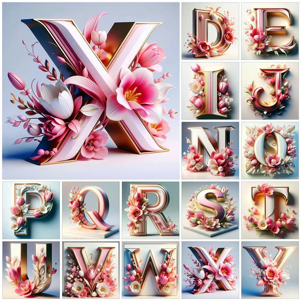 5d AB Diamond Painting Full New Alphabet Cross Stitch DIY Mosaic Embroidery Cherry Blossoms Flower Needlework Diamond Art