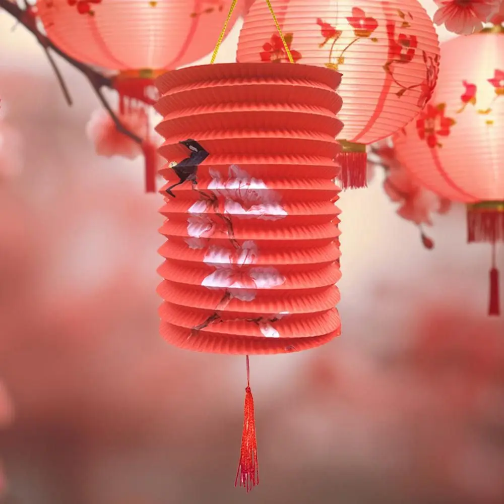 Paper Organ Lantern Foldable Cylindrical Hanging Lantern Chinese Style Printed Middle Autumn Festival Lantern New Year