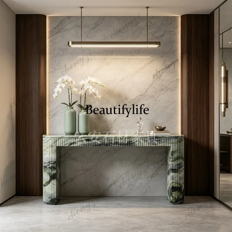 A114 Modern Light Luxury Premium Sense Natural Green Marble Entry Entrance Table Hotel Villa Corridor Aisle Entrance Terrace