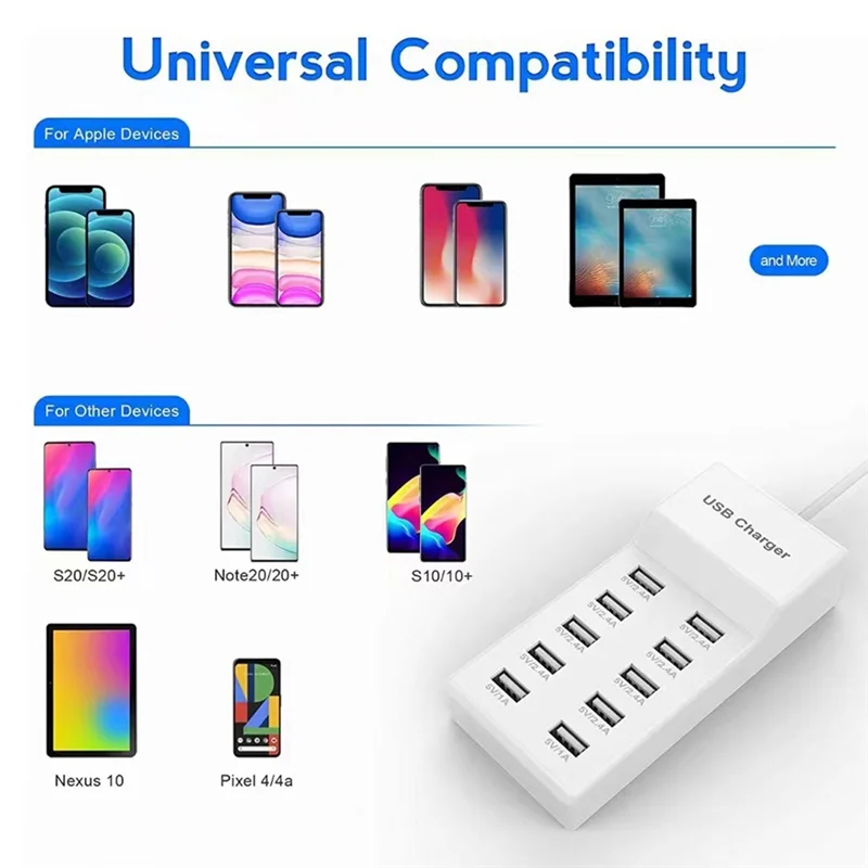 ABZZ-USB Charger Dock USB Wall Charger USB Charging Station Smart USB Charger Desktop USB Rapid Charger For Multiple Devices EU