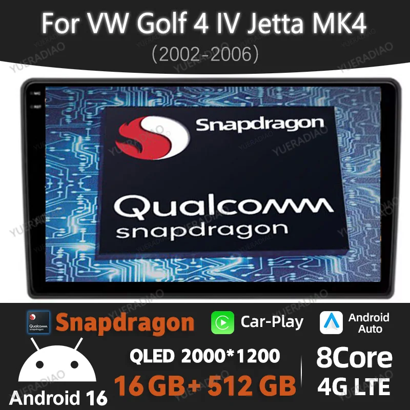 Android 16 Car Radio For Volkswagen VW Golf 4 IV Jetta MK4 Classics Multimedia Video Player Carplay Android Auto GPS NAVI 4G DSP