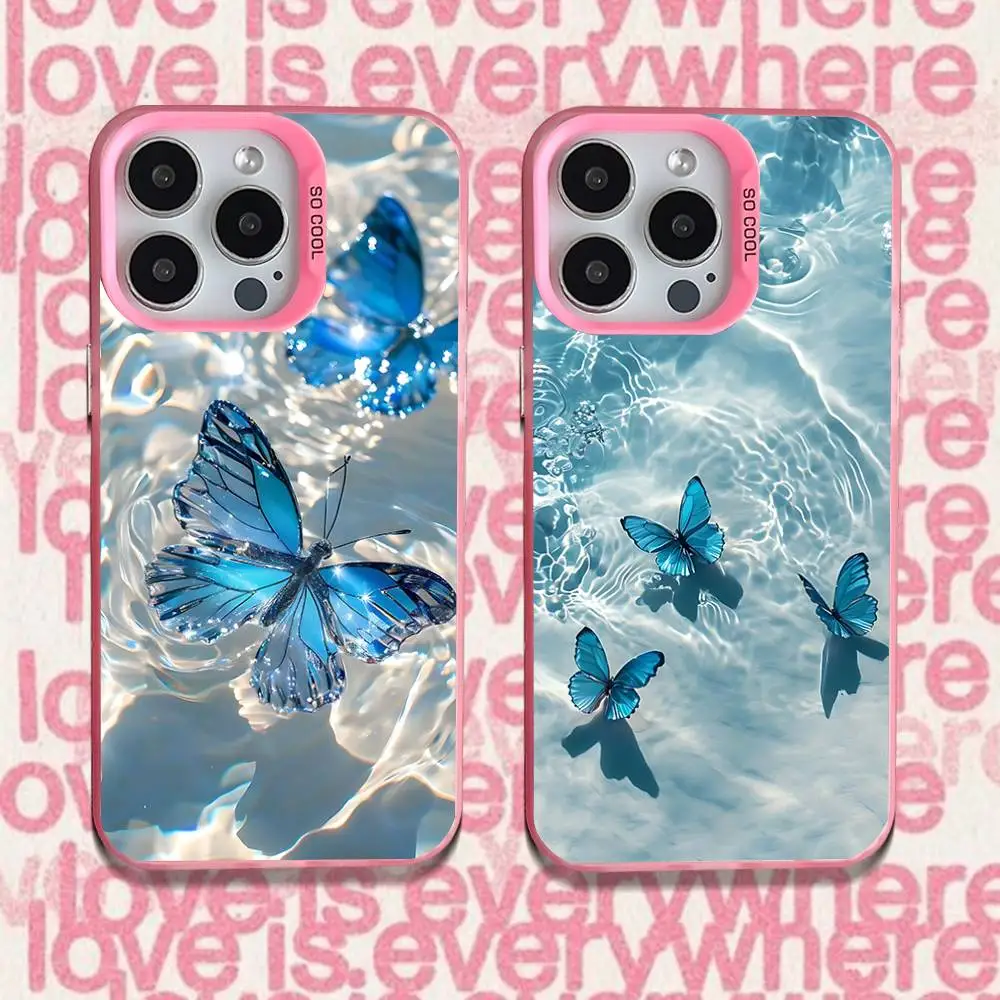 

Blue Pink Butterfly Ocean wave Phone Case For iPhone 16,15,14,13,12,11,Pro,XS,Max,Plus,Mini,SE Pink Candy Matte Shockproof Cover