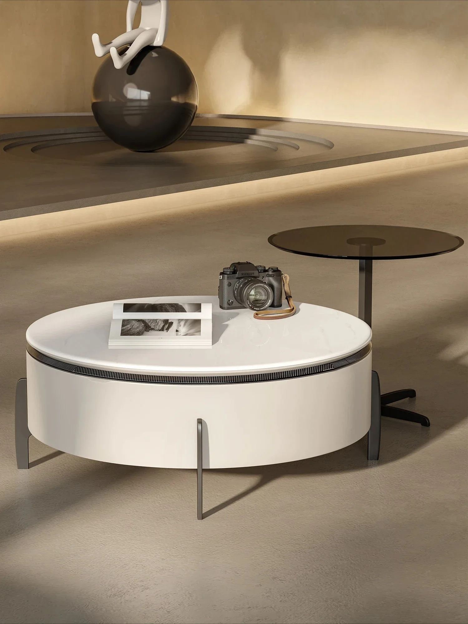 A Nordic Style Multi-Functional Adjustable Rotating Tea Table