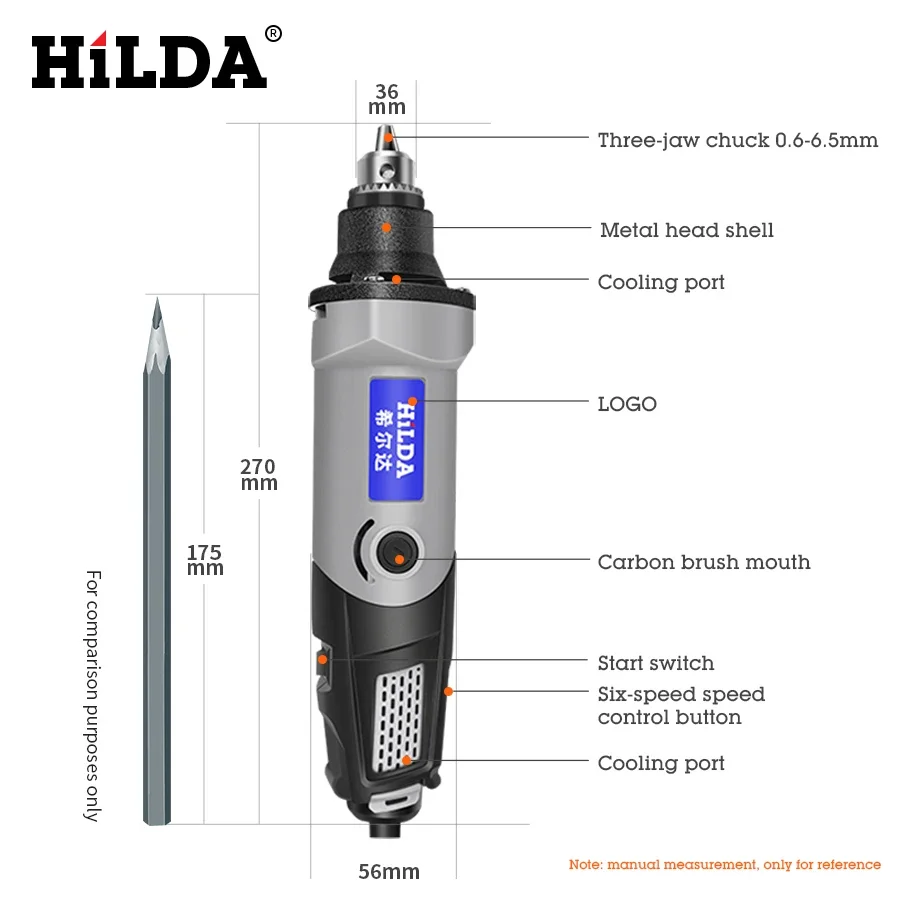 HILDA High-Power Engraver Electric Drill Engraving Rotary Tool 400W Machine with Flexible Shaft 6-Position Variable Speed Kit