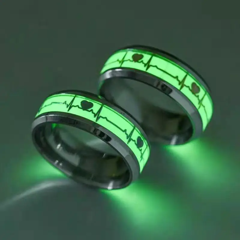 

Fashion Love Heart Glow Rings ECG Luminous Titanium Steel Teenager Heartbeat Fluorescence Couple Rings for Boys Girls Gifts