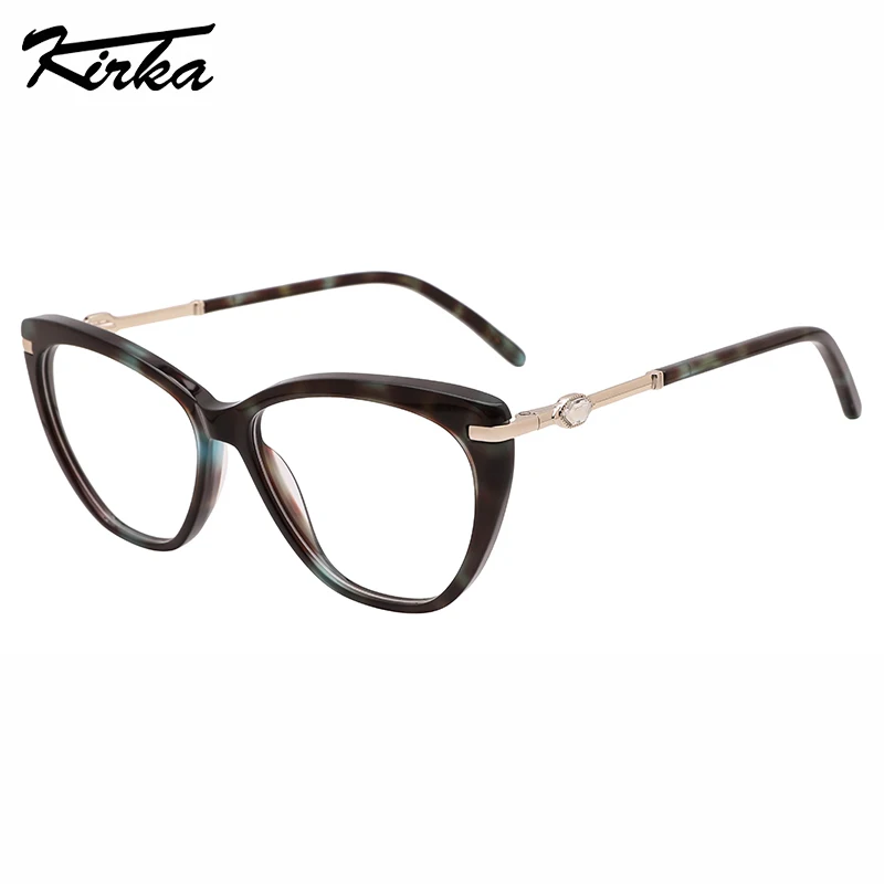 Kirka Fashion Cat Eye Frames for Women Myopia Reading Optical Glasses Tortoise Shell Frame with Big Gem Temples WD4267