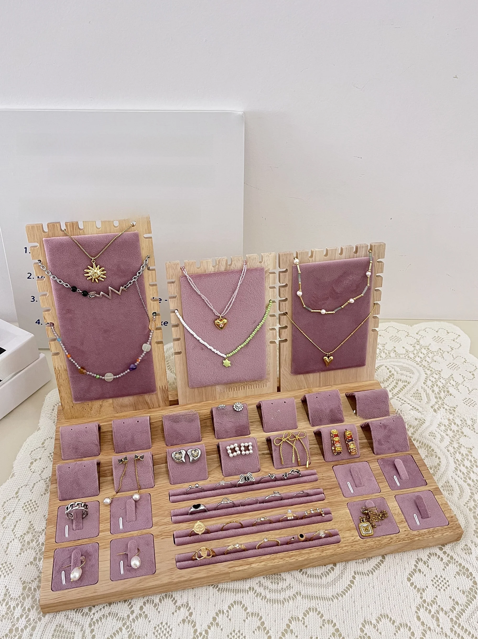 

Розовая ретро-подставка для украшений из дерева: доска для демонстрации колец, ожерелий, серег, новая модная подставка-органайзер для ювелирных изделий