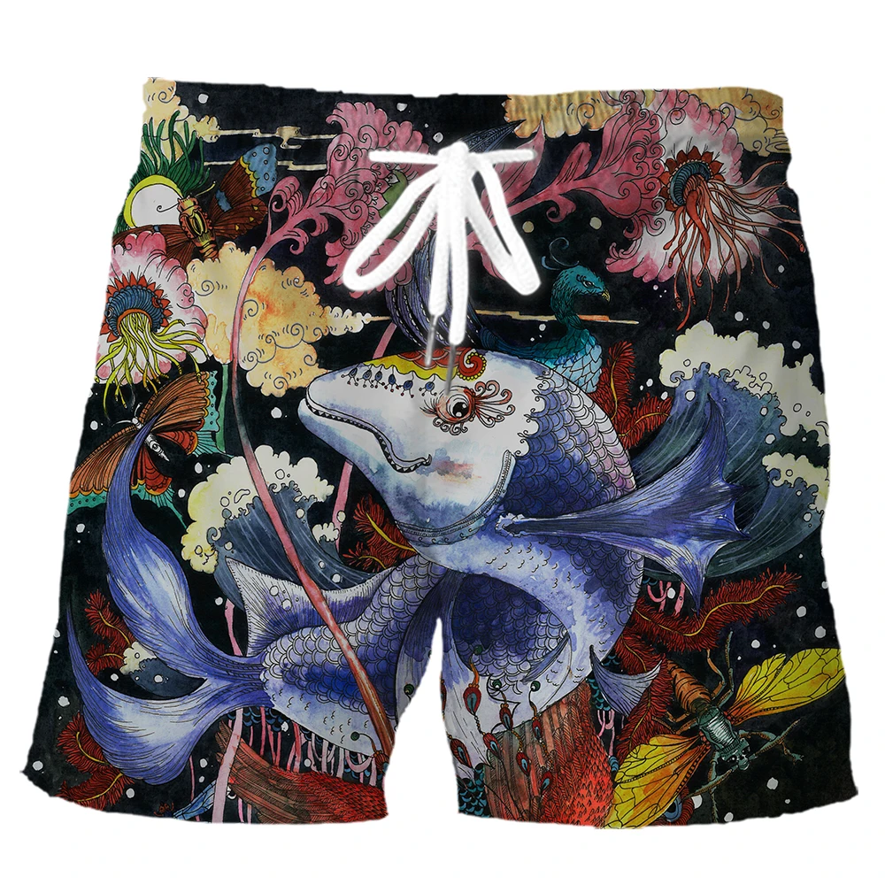 HX pantalones cortos deportivos de moda Ukiyo-e Rising Sun Wave Tiger Mount Fuji pantalones estampados 3D bolsillos de verano pantalones cortos casuales para hombres