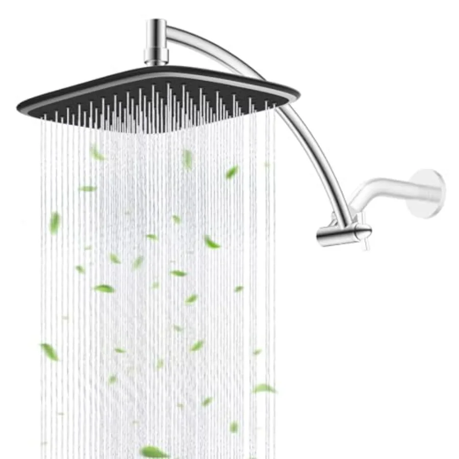 

Rain Shower Head with 12 Extension Arm and 10 High Pressure Rainfall Chrome Metal Adjustable Hght Angle Showerhead 1-Min Instal