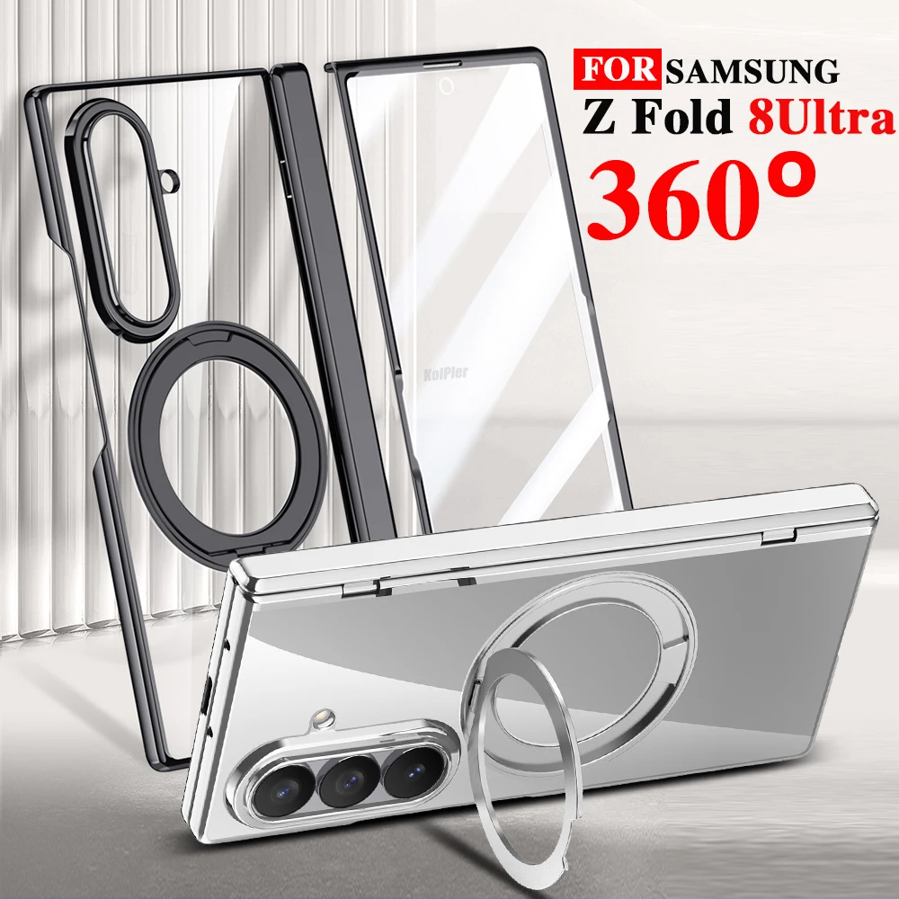 Glass Screen Protector Stand Strong Magnetic Clear Plating Case For Samsung Z Fold 8 Ultra Protective transparent Holder Cover