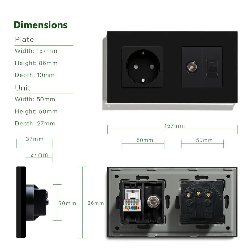 Bingoelec USB Wall Socket EU Socket with TV Connector HDMI CAT6 RJ45 Internet Computer Data Outlet DIY Function Parts