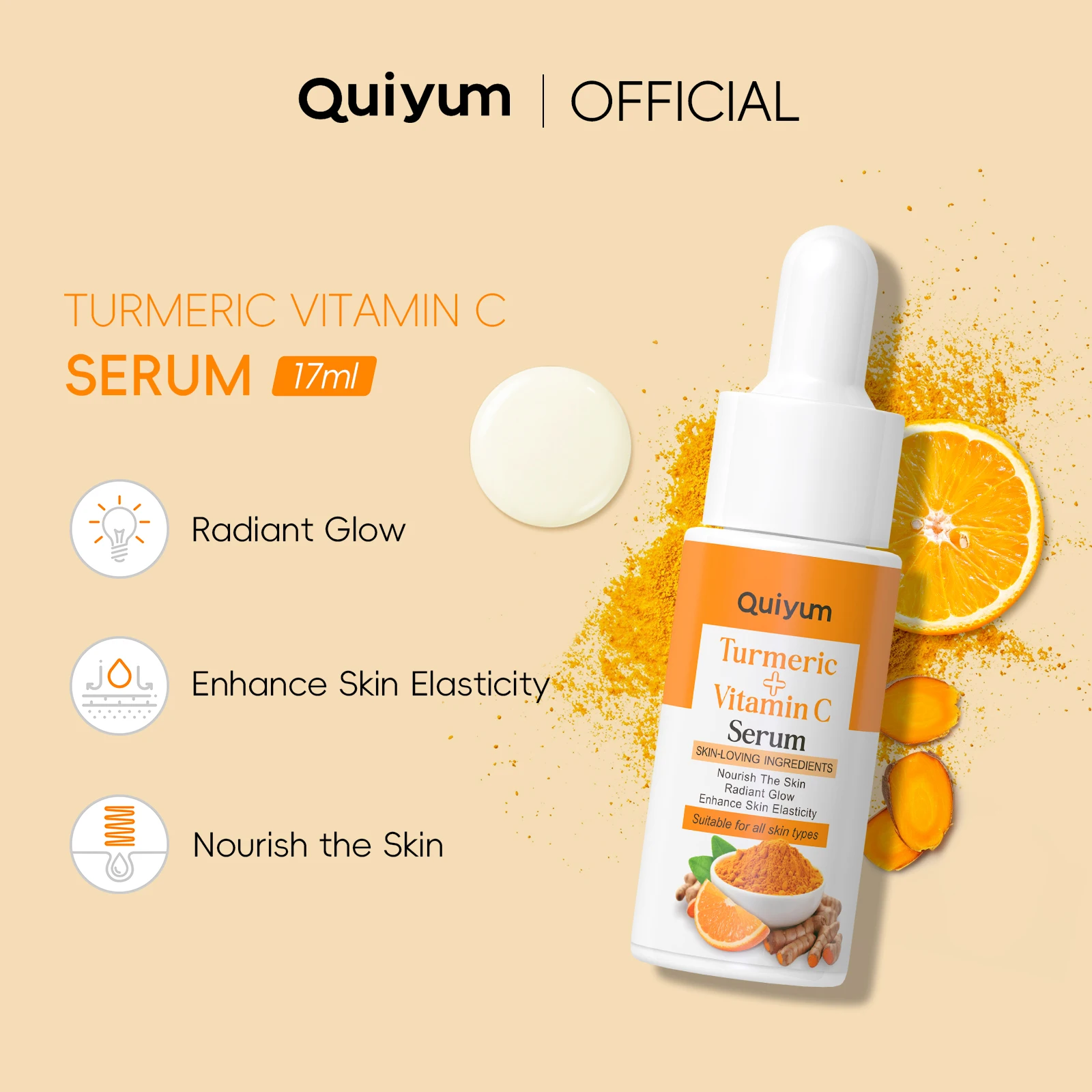 QUIYUM Turmeric Vitamin C Facial Oil Glowing Skin Protect Skin Barrier Radiance Boost Tighten Pores 30ml