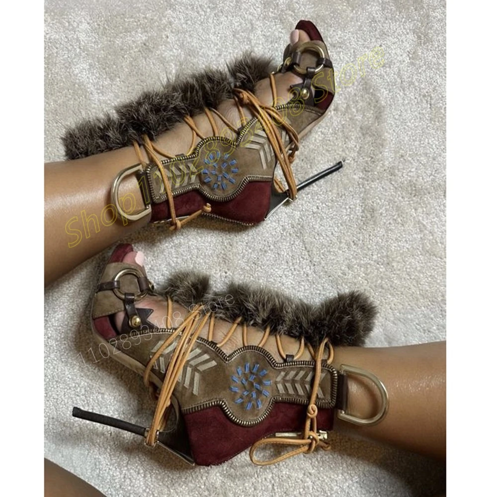 Tribal Style Feather Strappy Sandals Retro Lace-up Round Rings Summer Hollow Fashion Sexy Women Shoes 2024 Zapatos Para Mujere