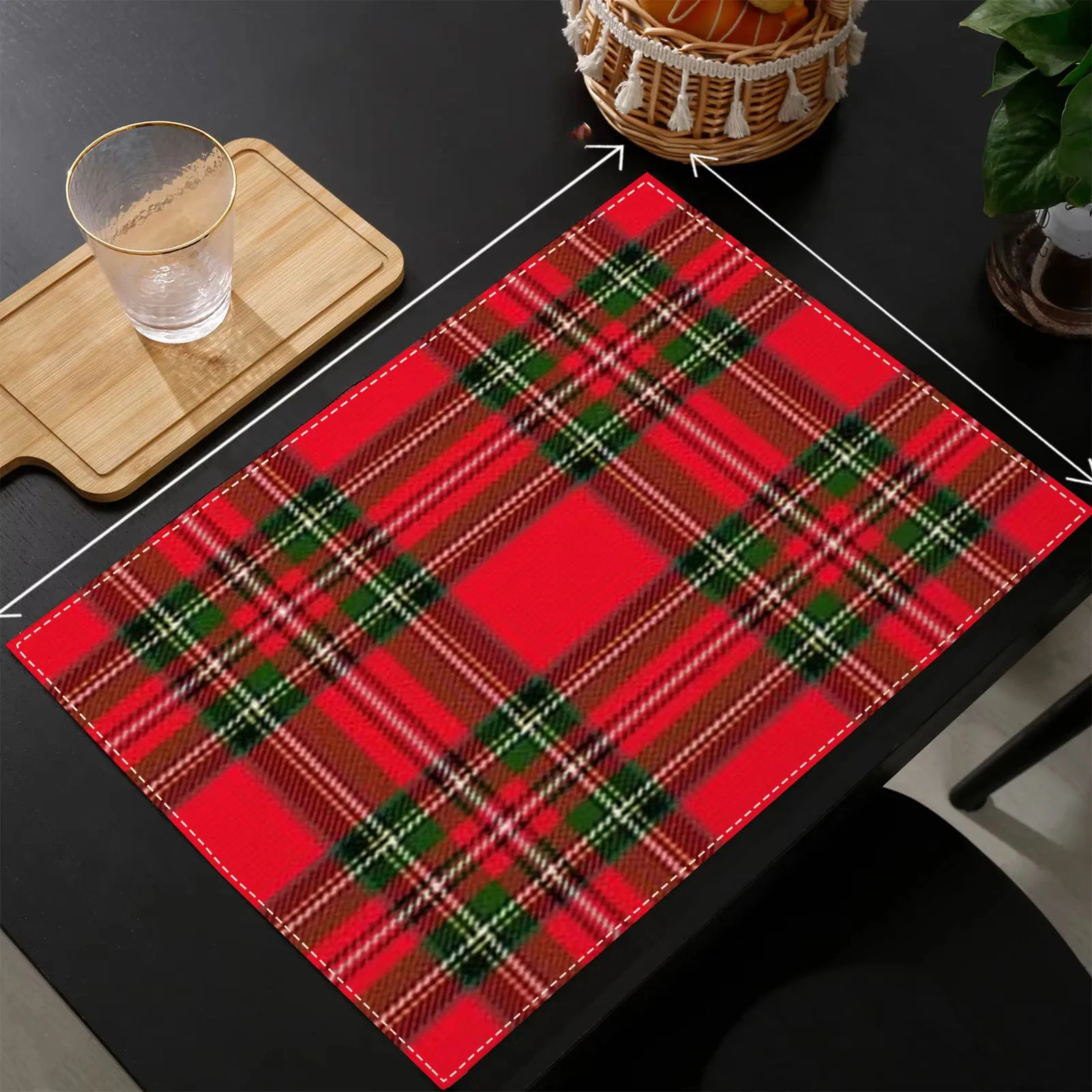 4/6/8-Pack Christmas Scottish Tartan Placemats | Party Table Decor Mats | Kitchen & Coffee Coasters (Flat Print)