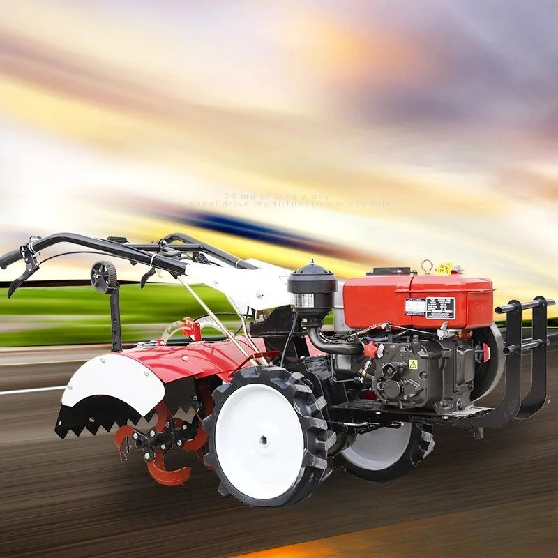 Four-wheel drive micro-tillage machine agricultural old man small-scale ditching and plowing rotary tiller