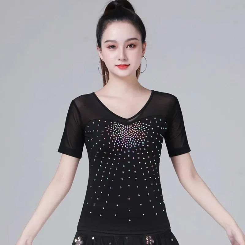 Vestido de dança latina personalizado para mulheres roupas de treinamento adulto salão de baile moderno dança topos marinheiro jitaba roupas com diamante