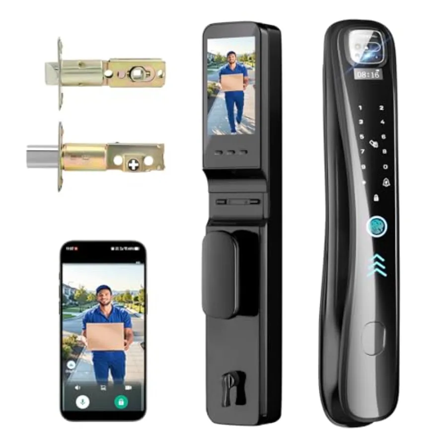

Smart Lock with Camera Video Doorbell 8-in-1 Keyless Entry Door Lock with Keypad Smart Deadbolt for Front Door Fingerprint Lock