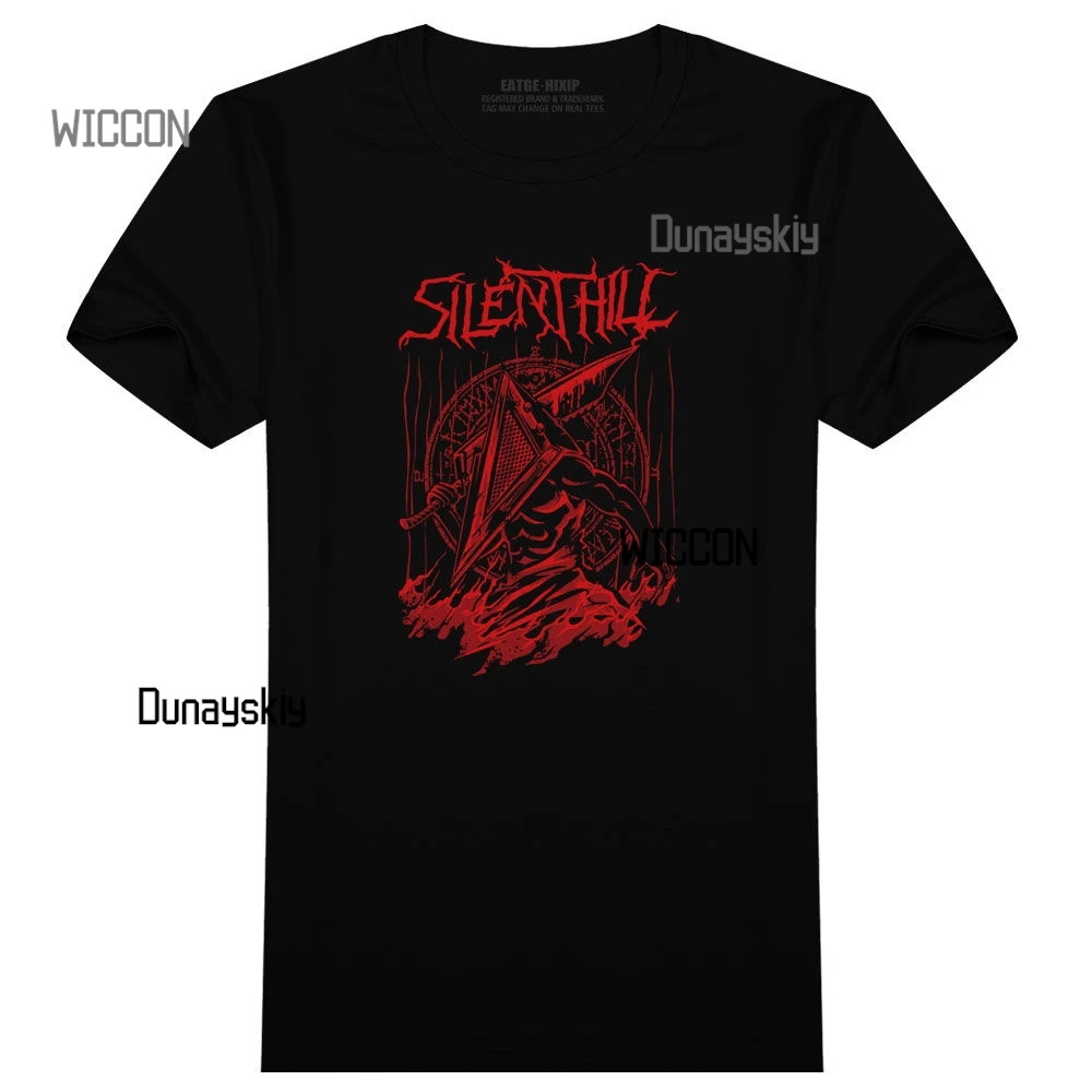 Gamw الصامتة تأثيري التلال مثلث رئيس تي شيرت لعبة الرعب الكلاسيكية سايلنت هيل الأسود تي شيرت مطبوع تأثيري هالوين الصيف