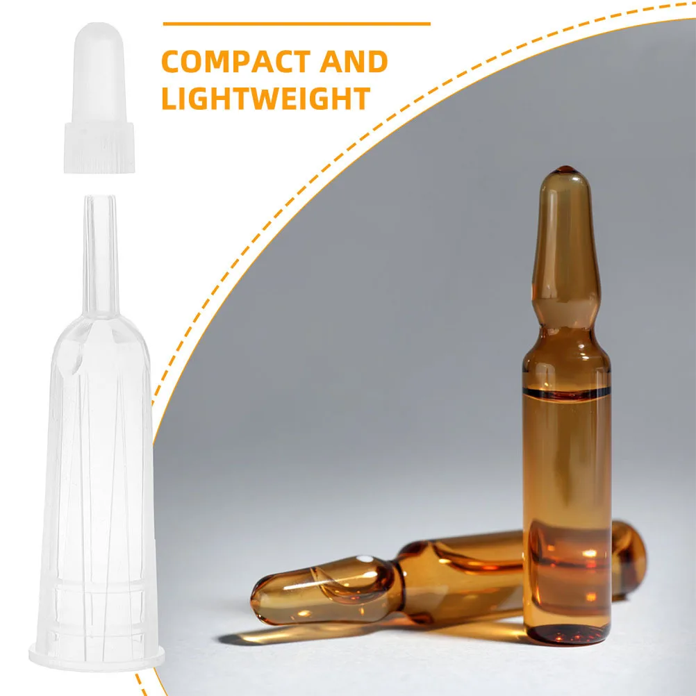 ฝาหยดขวดแอมพูลแบบใส 10 ชิ้นพร้อมแผ่นป้องกันมือ คอโค้งนุ่มเพื่อการใช้กาวที่แม่นยำ