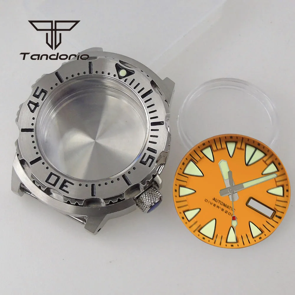 tandorio Edelstahl 20Bar 42mm Monster Dive Uhrengehäuse 3,8 Krone AR Saphirglas Zifferblatt Zeiger Set Fit NH35 NH36 Automatikwerk 3
