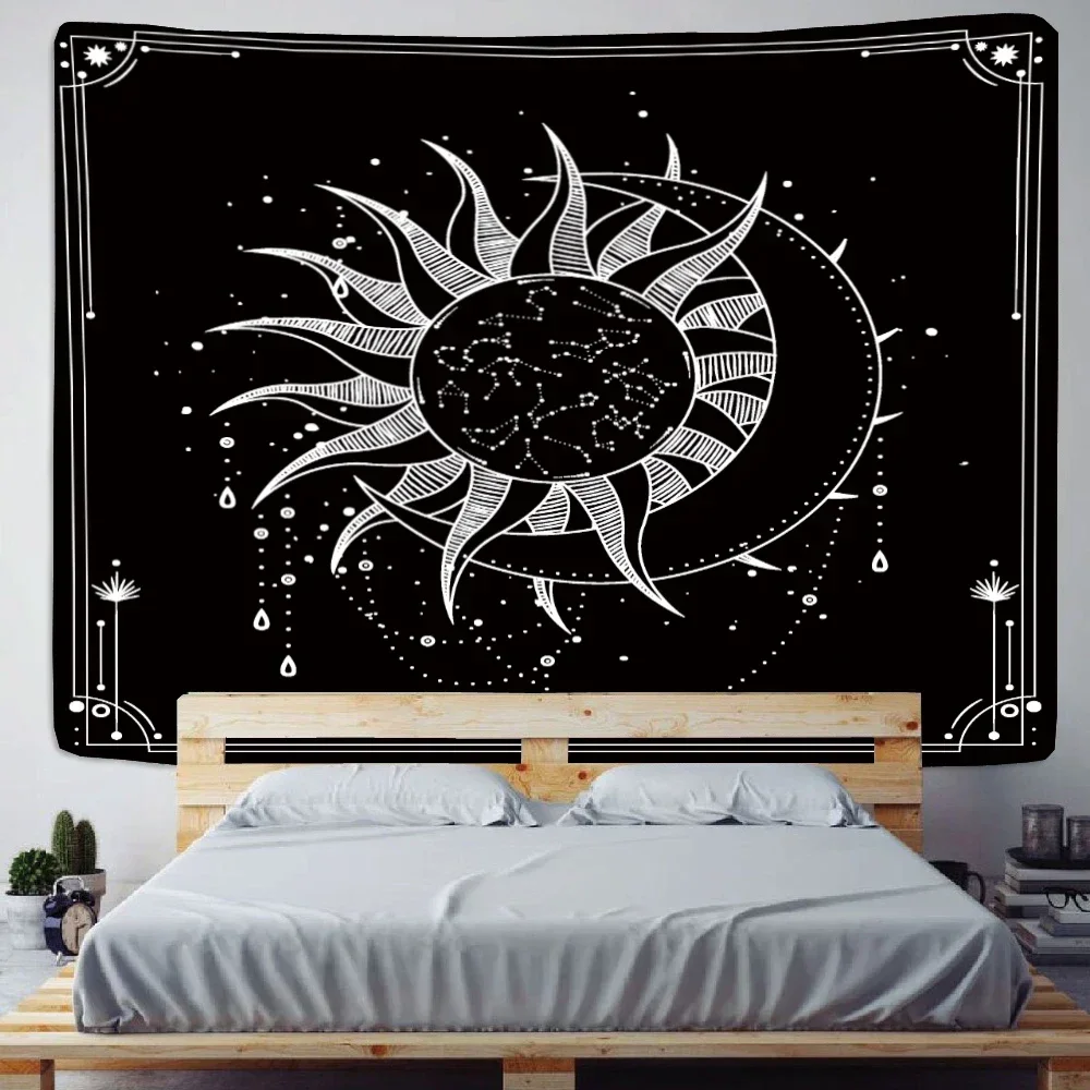 Customizable Psychedelic Sun Moon Starry Sky Tapestry Room Decoration Korean Tapestry Decoration Bedroom Mural Tapestry view 4