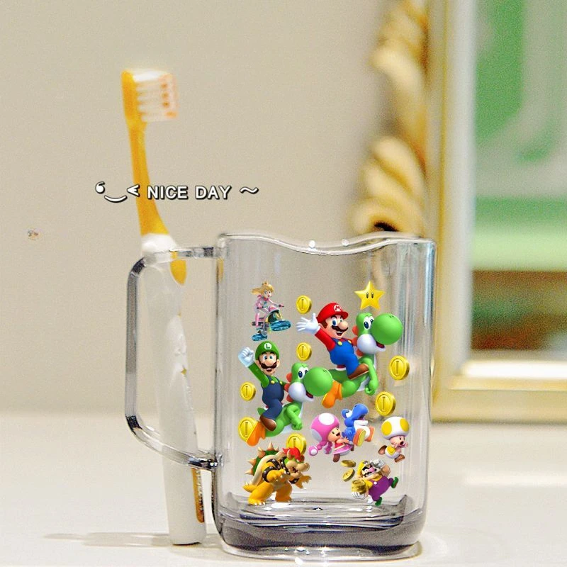 سوبر ماريو بروس كأس فرشاة الأسنان أنيمي الأطفال غسل فرشاة كوب غسول الفم كوب لوازم الحمام السفر المحمولة بهلوان أكواب الهدايا #6