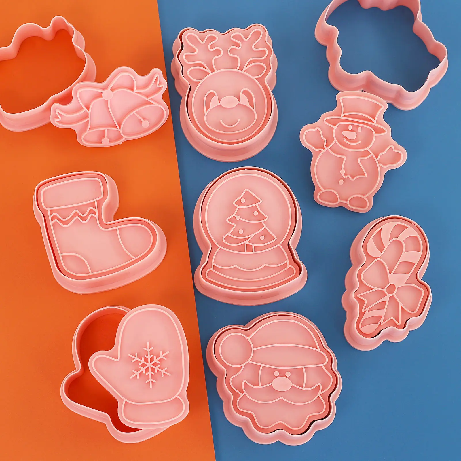 8 قطع عيد الميلاد كوكي القواطع ثلاثية الأبعاد الرنة تصميم كوكي Stamps ندفة الثلج أدوات الخبز النقش قوالب كوكي
