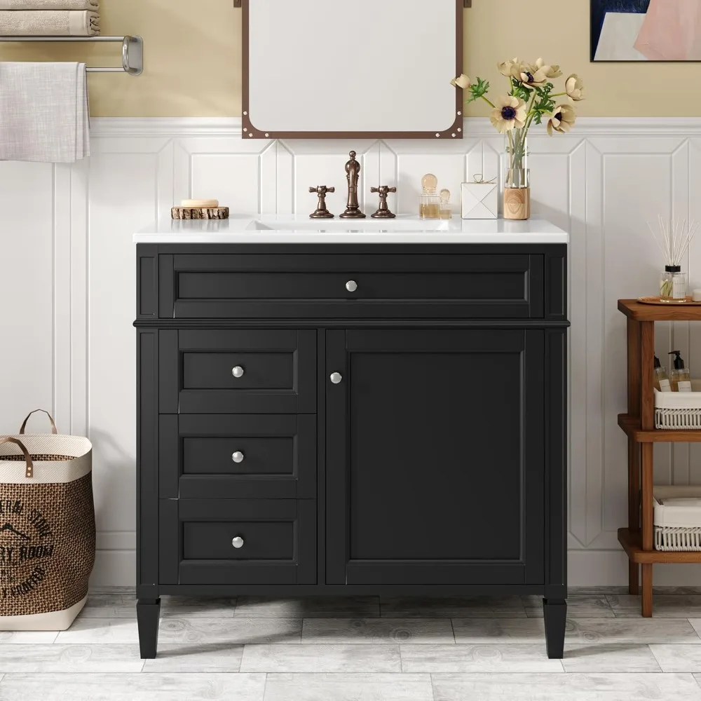 

36" Bathroom Vanity with Single Sink Combo, Modern Undermount Bathroom Sink Cabinet with 2 Drawers and a Tip-Out Drawer
