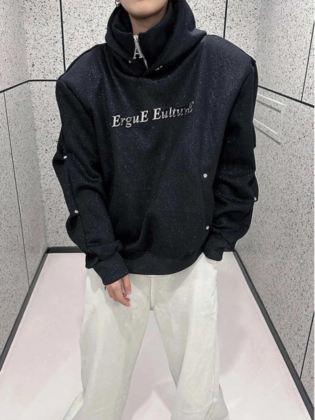

American High Street Heavyweight Social Anxie Hoodie Men's Autumn Winter Faion Sense Haome f Zipper Hooded Jaet