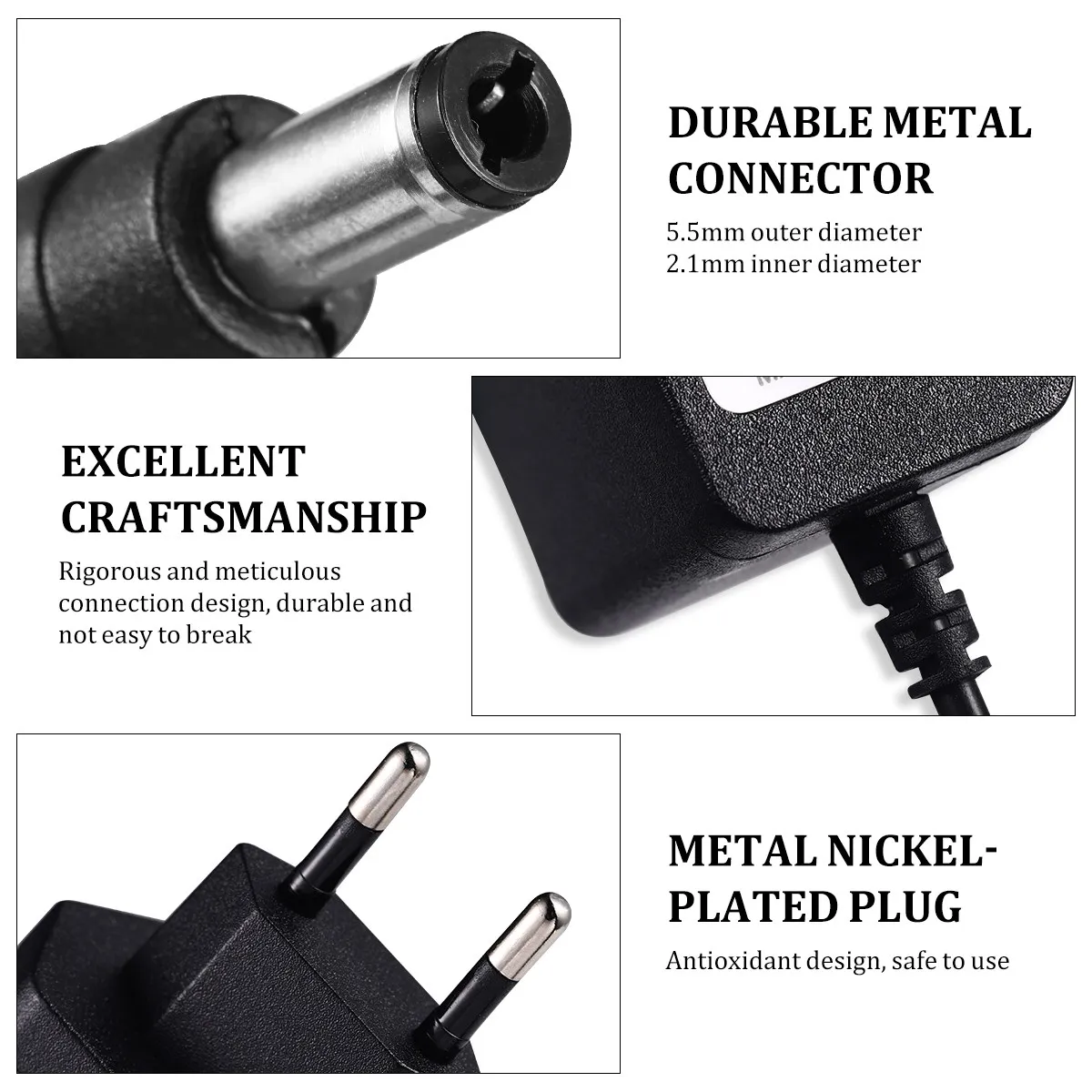 Ac 100-240V 3V 1A 5.5Mm X 2.1Mm Power Adapter Charger Eu Plug Portable Durable Multi Protection Energy Efficient For Home Travel