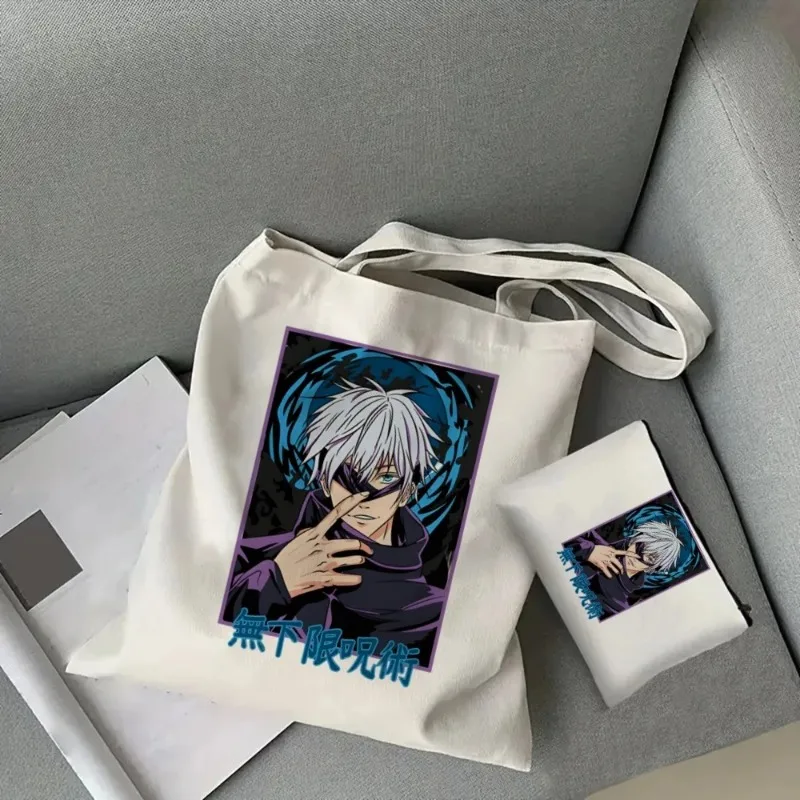 2pcs/set Gojo Satoru Jujutsu Kaisen Otaku Fashion Women\'s Tote Cosmetic Bag Bag Eco-friendly Large Capacity Travel Shopping Bag