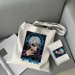 2 pz/set Gojo Satoru Jujutsu Kaisen Otaku borsa per cosmetici Tote da donna di moda borsa per la spesa da viaggio ecologica di grande capacità