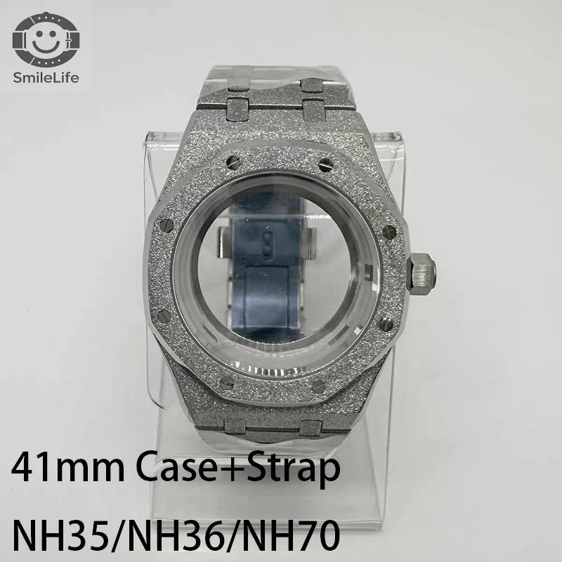 

SmileLife 41mm Watch Case Shining Star Sanding Sapphire Glass WIth Strap Fit 31.8mm Dial Fit NH35/36 Movement Watch Accessories