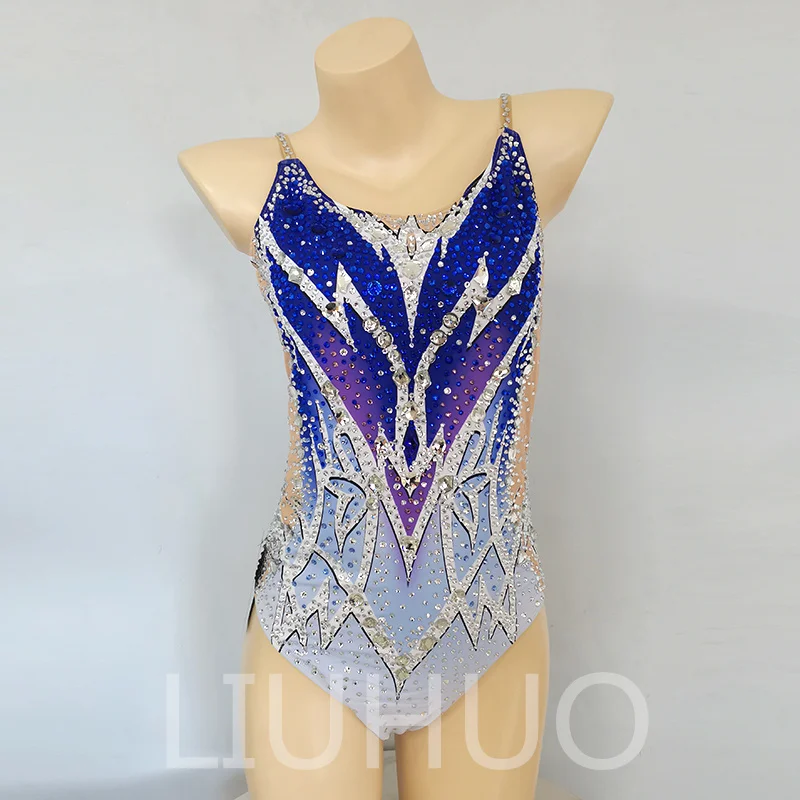 

LIUHUO Leotards Girls Synchronized Swimming Suits Handmade Team Sports Competition Teamwear Blue