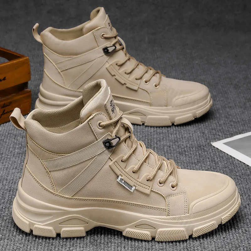 Men High Top Outdoor Ankle Boots 2025 Autumn Comfortable Non Slip Casual Shoes Lace Up Fashion Hiking Sports Shoes Botas Hombre