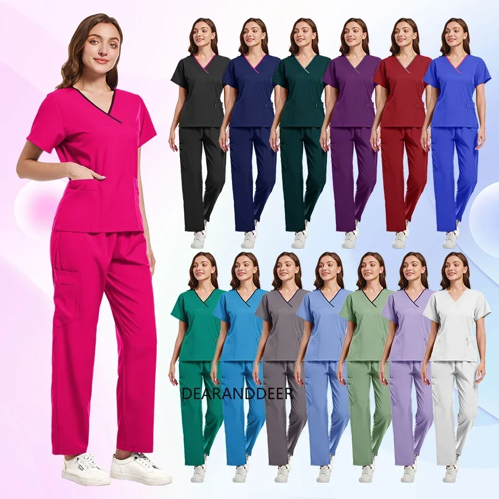 

High quality wrinkle resistant elastic slimming scrub hospital doctor uniform dental clinic medical clothing nursing smock