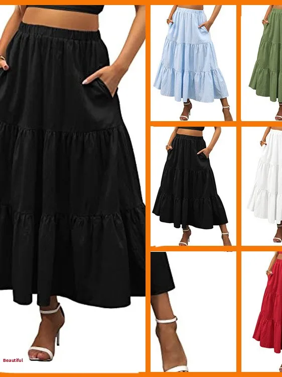 

Aline с эластичной резинкой на талии, длинная юбка-миди с высокой талией, уличная трикотажная летняя модная женская юбка из полиэстера