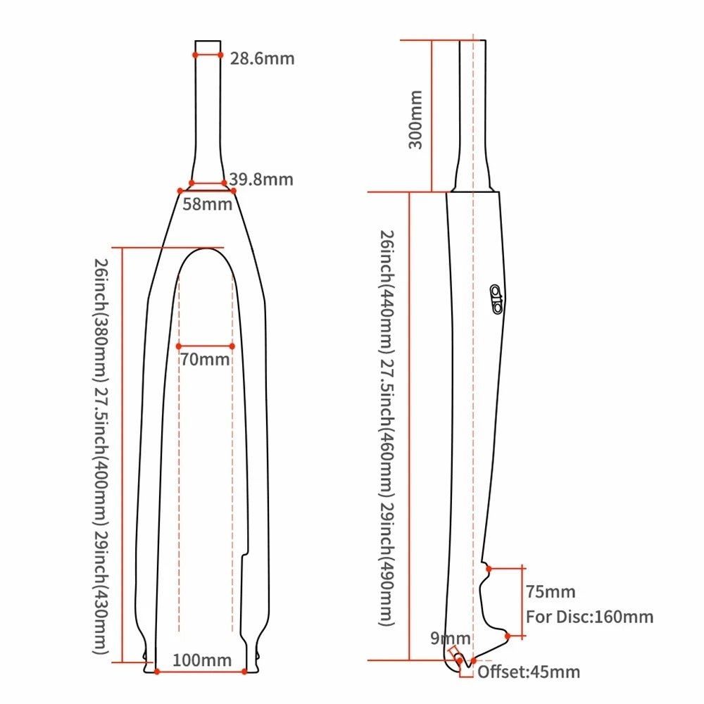 TOSEEK Carbon Bicycle MTB Front Fork Bike Mountain Parts 26er 27.5er 29er Quick Release 9 * 100mm Hamulec tarczowy