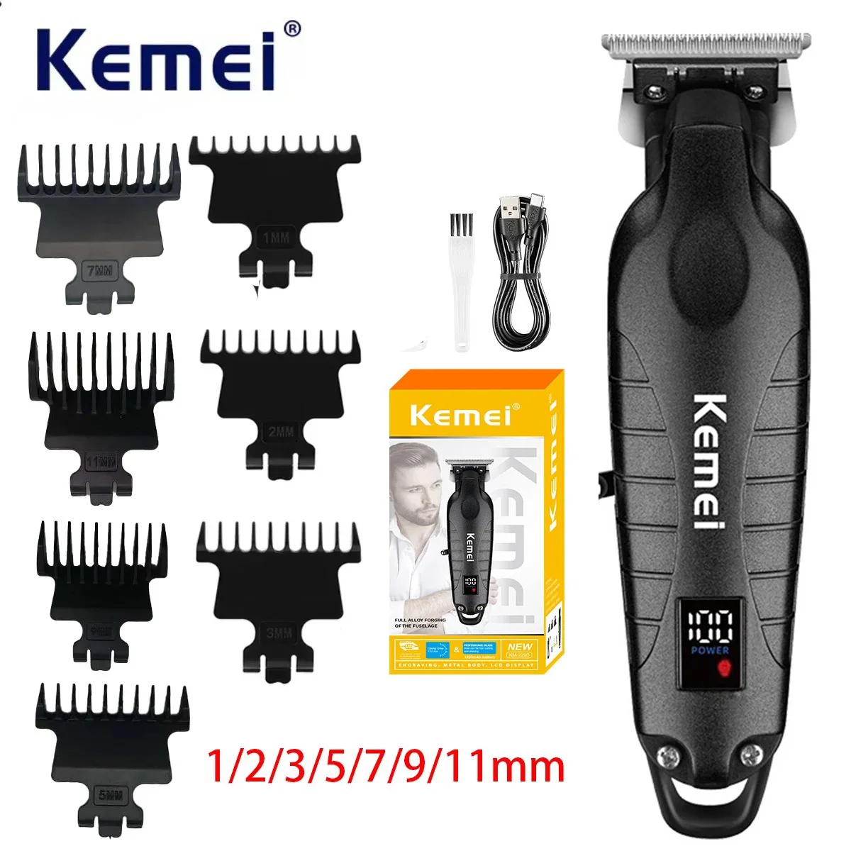 

Kemei 2293 Professional Barber Trimmer Electric Finish Hair Cutting Machine Zero Gapped Cordless Rechargeable Men Hair Clippers