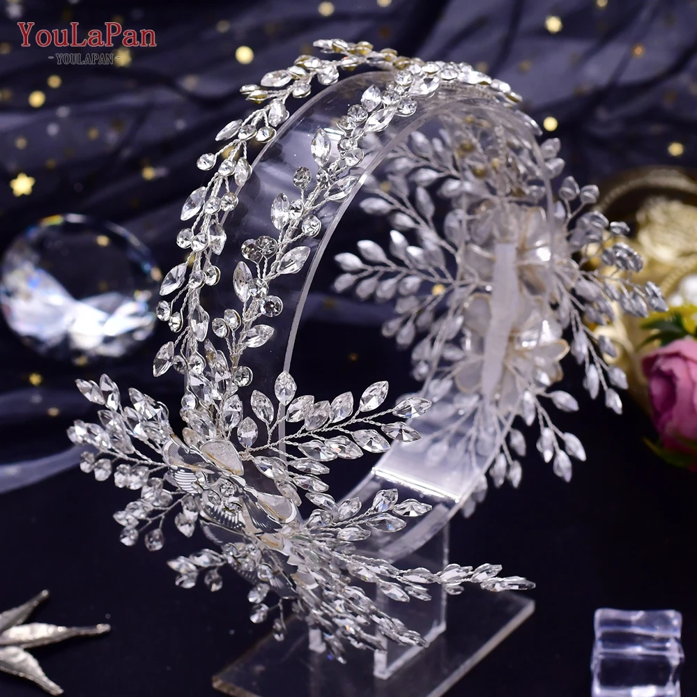 YouLaPan Flower Bride Headpiece Crystal Bridal Headband Hair Accessories Wedding Tiara and Headdress Pageant Headwear HP284