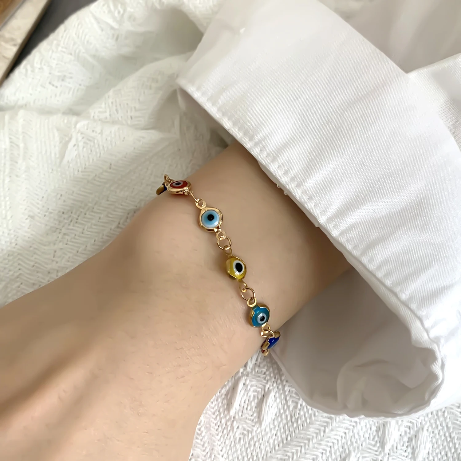 Glücklich Türkei Evil Eye Armband Bunte Rot Blau Auge Ästhetischen Schmuck Für Frauen Einfache Trendy Einstellbare Metall Kette Armbänder – Detail 19