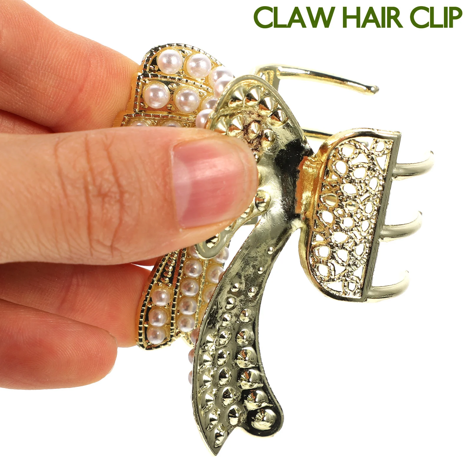 

2Pcs Gold Pearl Claw Clips for Women Hair Clips for Thin Or Curly Hold Styling Tool Party Wedding Accessory