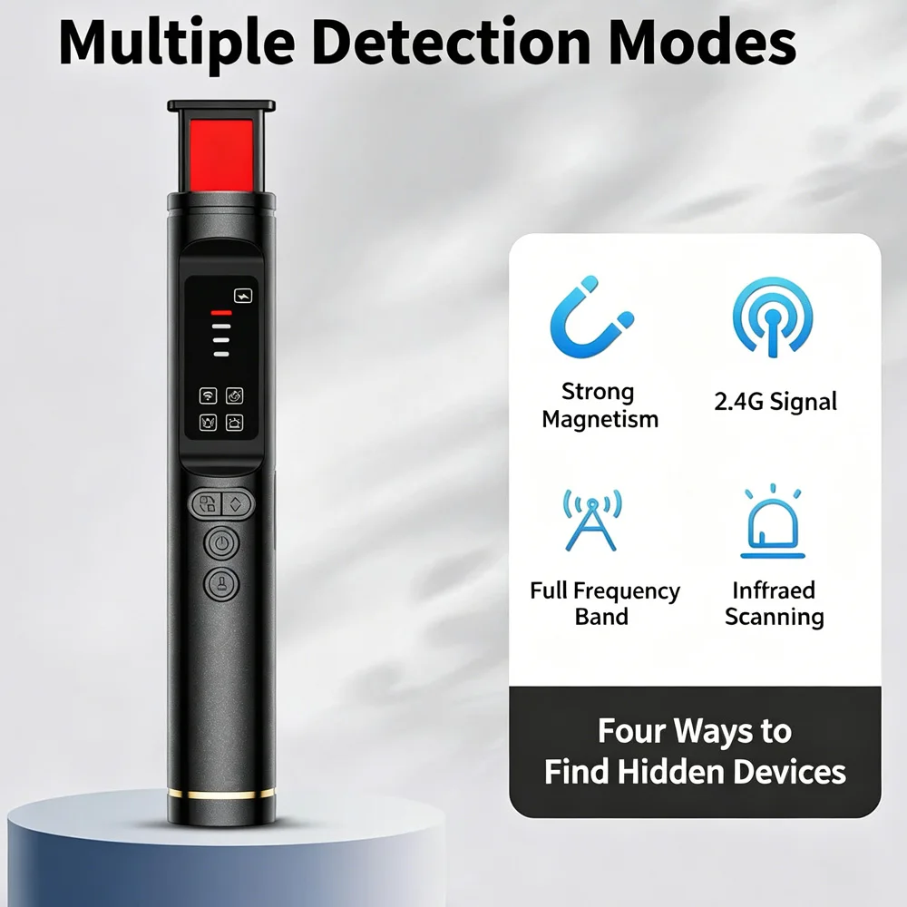 

Spy Camera Detector RF Signal Scanner Anti Tracking GPS Detector Spy Cam Vibration Alarm LED Flashlight Privacy Safety Device